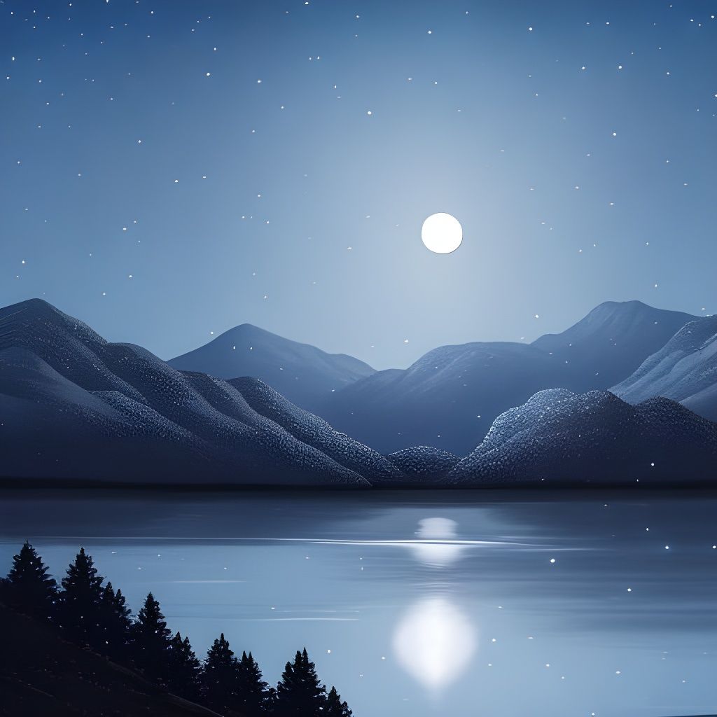 Calming Night Sky Painting with Silver Moon