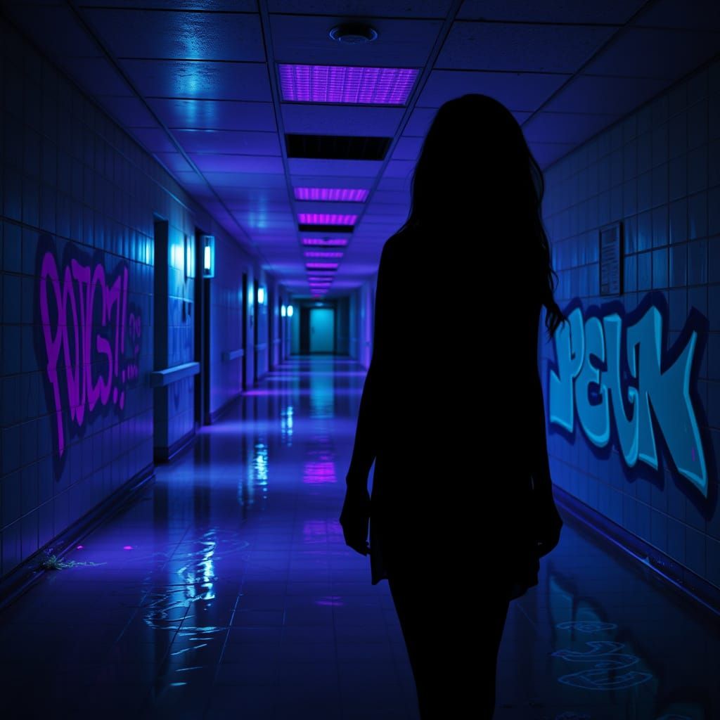 Abandoned Hospital Foyer in Cyberpunk Style