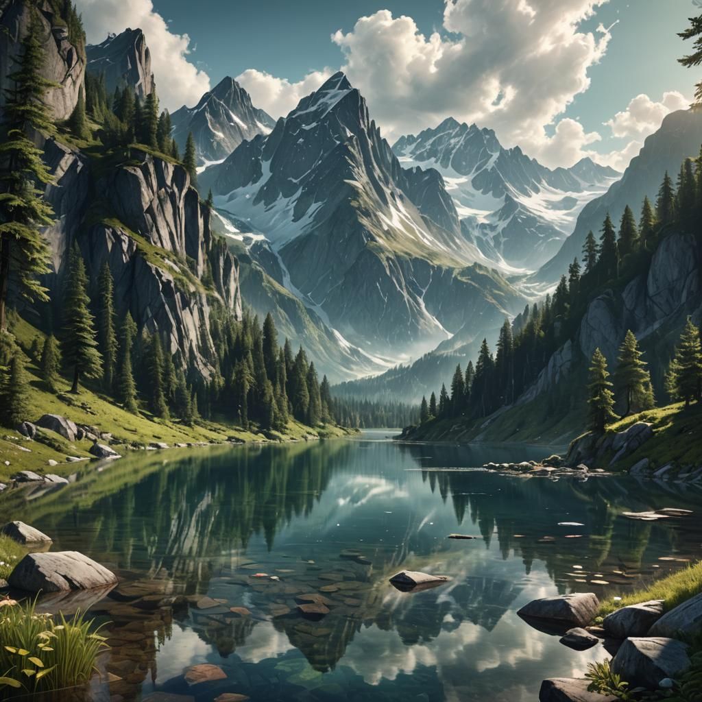 Alpine Lake: Modern Fantasy Concept Art