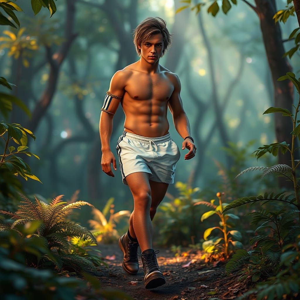 Muscular Man in Mystical Forest: Fantasy Concept Art
