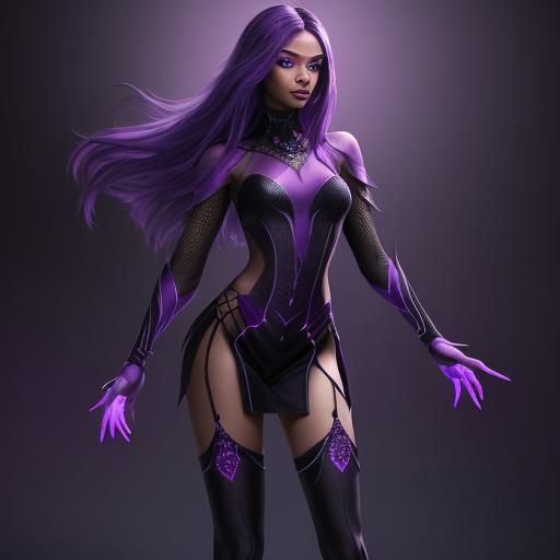 Young girl, slim, mystical essence, dark colored body covere...