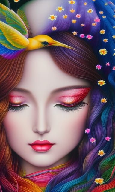 Girl in Rainbow: Fairytale Magic Realism Drawing