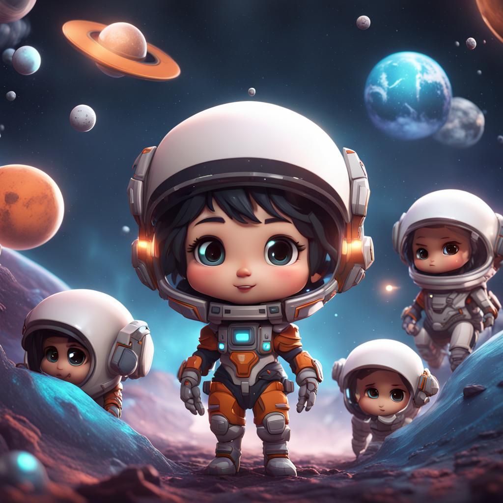 Chibi Characters Explore Space in Detailed Art