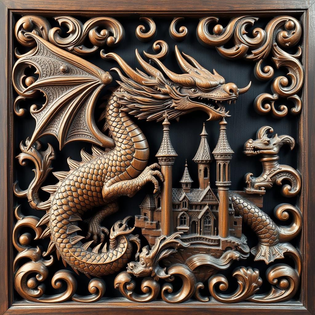 Carved in Wood: Dragon Protecting the Castle