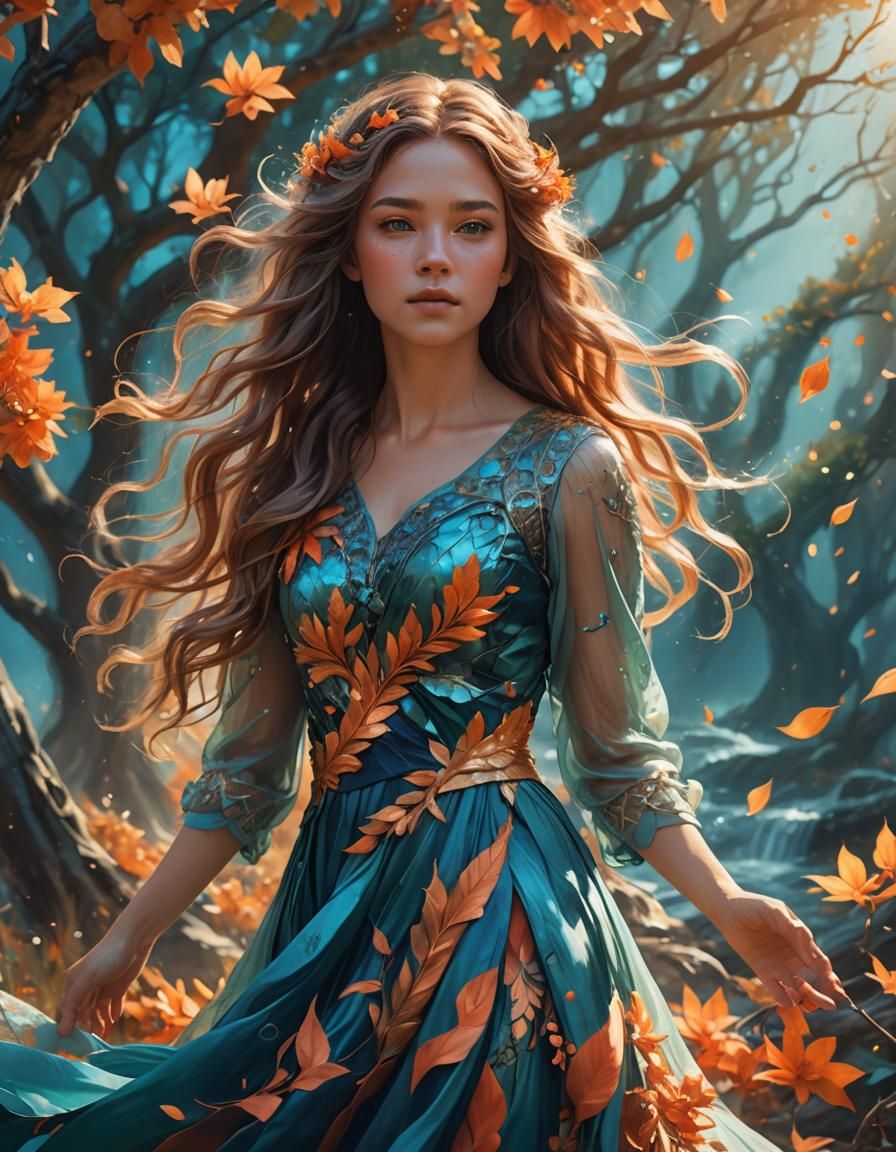 Whimsical Girl Portrait in Windy Fantasy Landscape