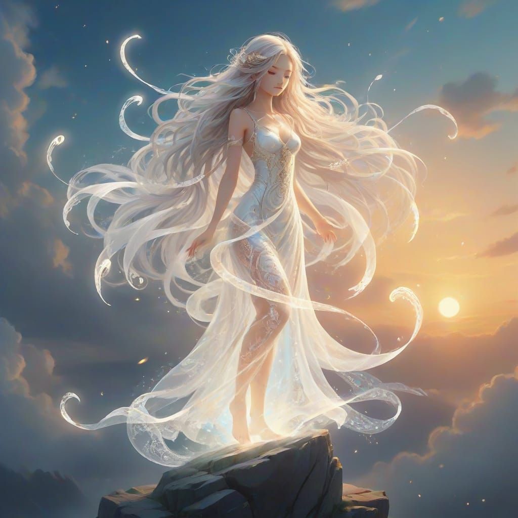 Ethereal Time Keeper on Crystal Pinnacle in Anime Style