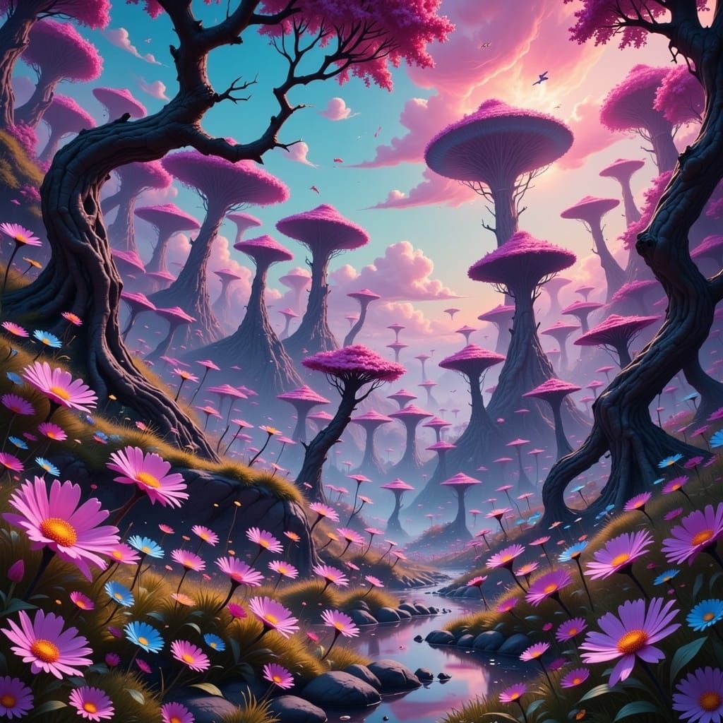 Surreal Sci-Fi Landscape in Dreamlike Fantasy Art Style