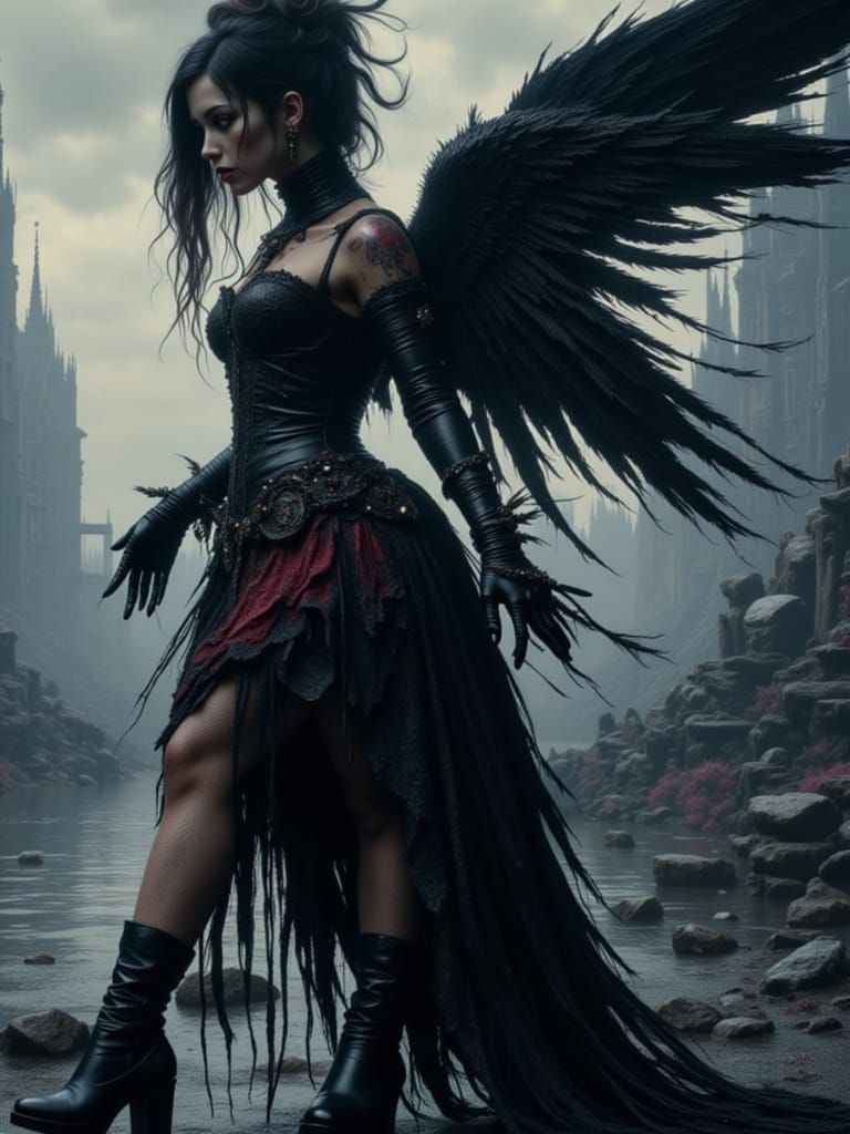 Fallen Angel Queen in Moody Gothic Victorian Setting