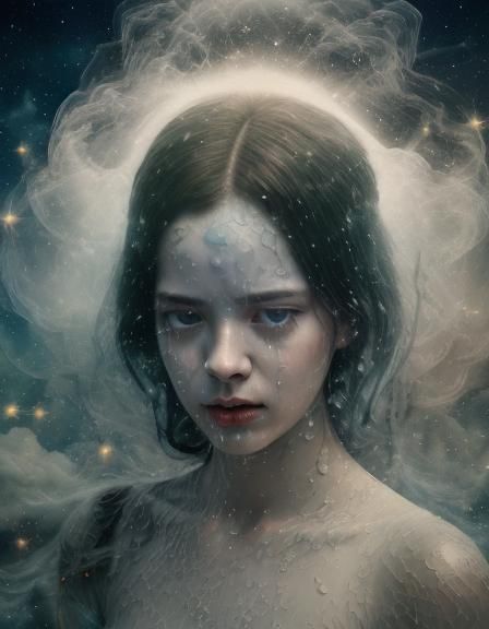 Ethereal Glass Demon in Starry Night Sky