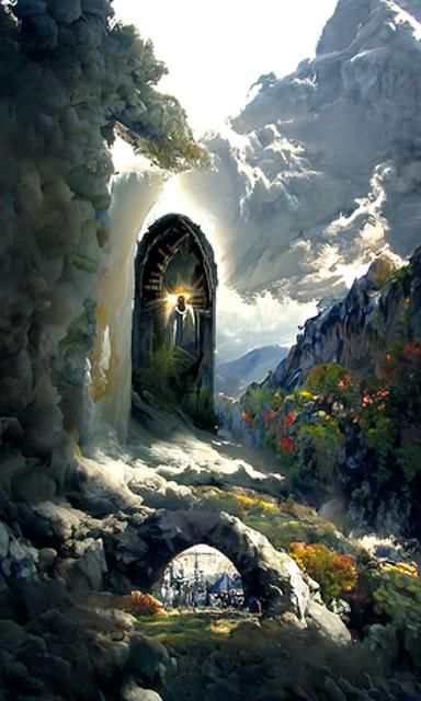 Ethereal Portal to Heaven in Mountain Landscape