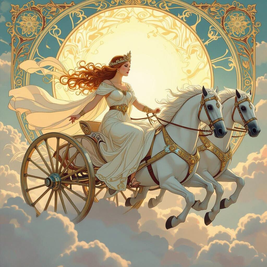 Selene: Moon Goddess in Art Nouveau Style