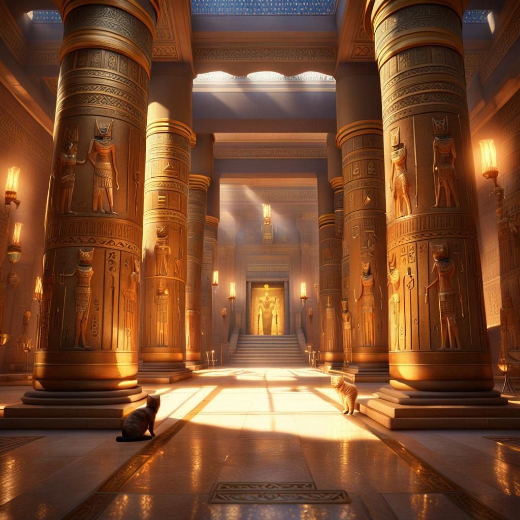 Egyptian Temple Interior with Cats in Unreal Engine 5