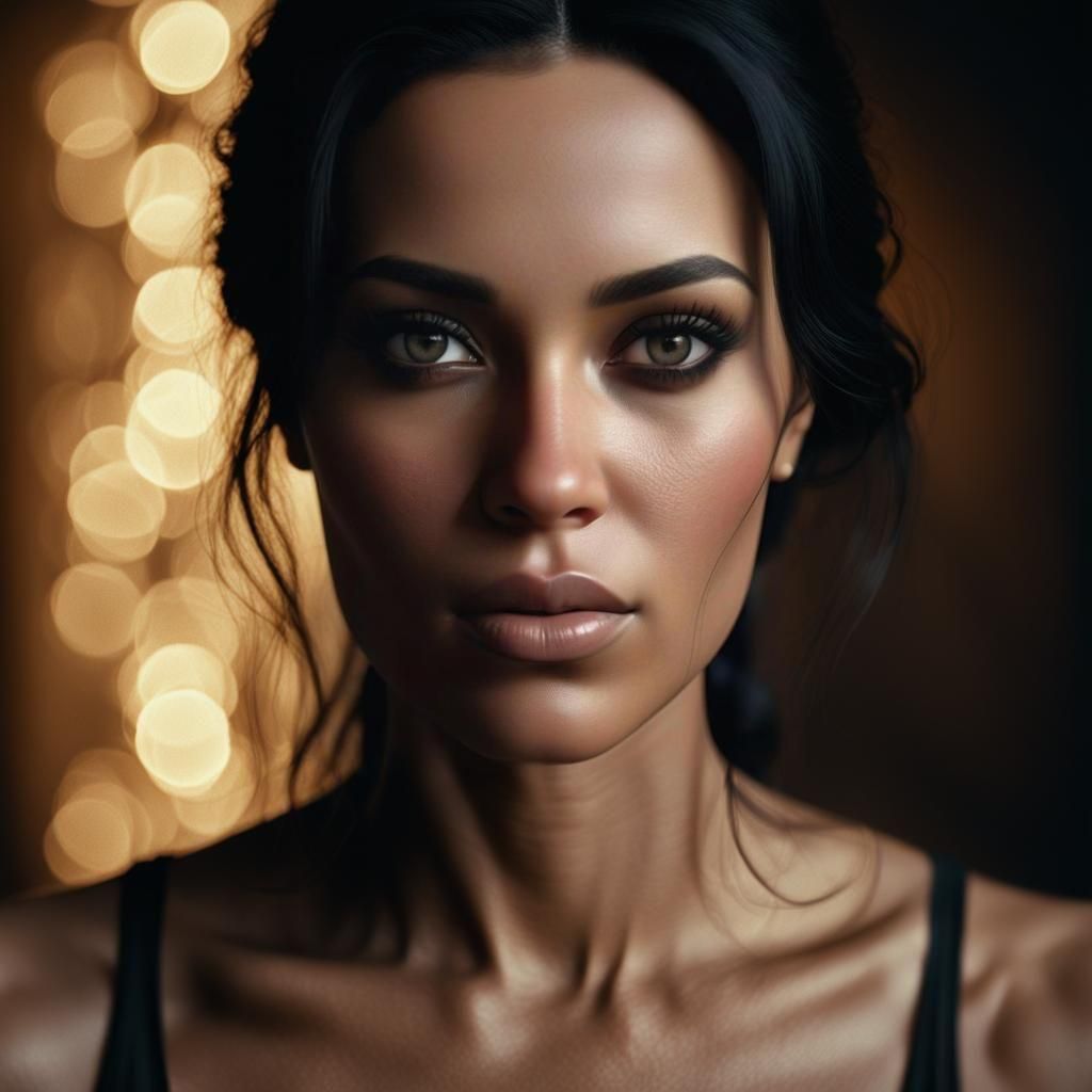 Hyperrealistic Portrait of a Dark-Haired Woman