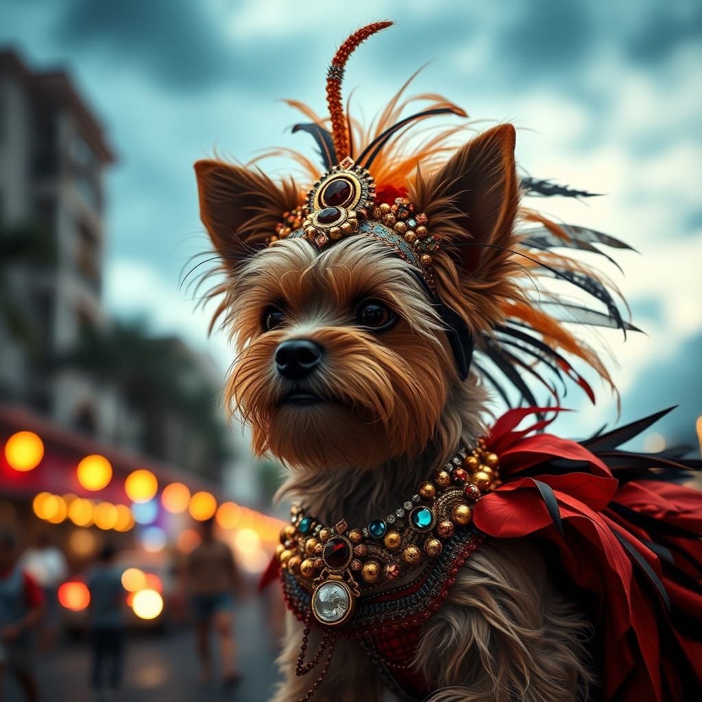 Vibrant Rio Carnival Canine in Hyper-Realistic Detail
