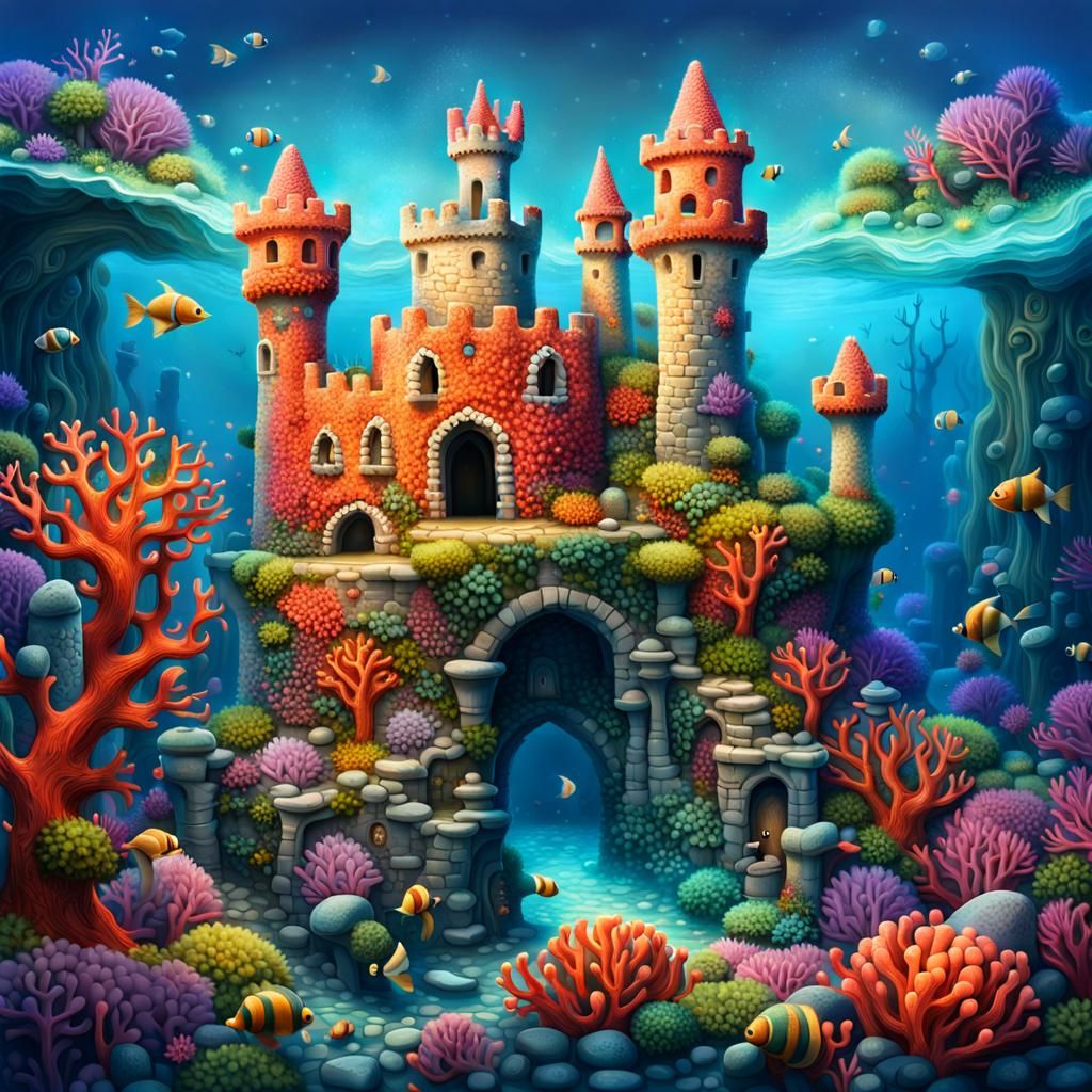 Magical Coral Reef Castle: Adorable Underwater Art