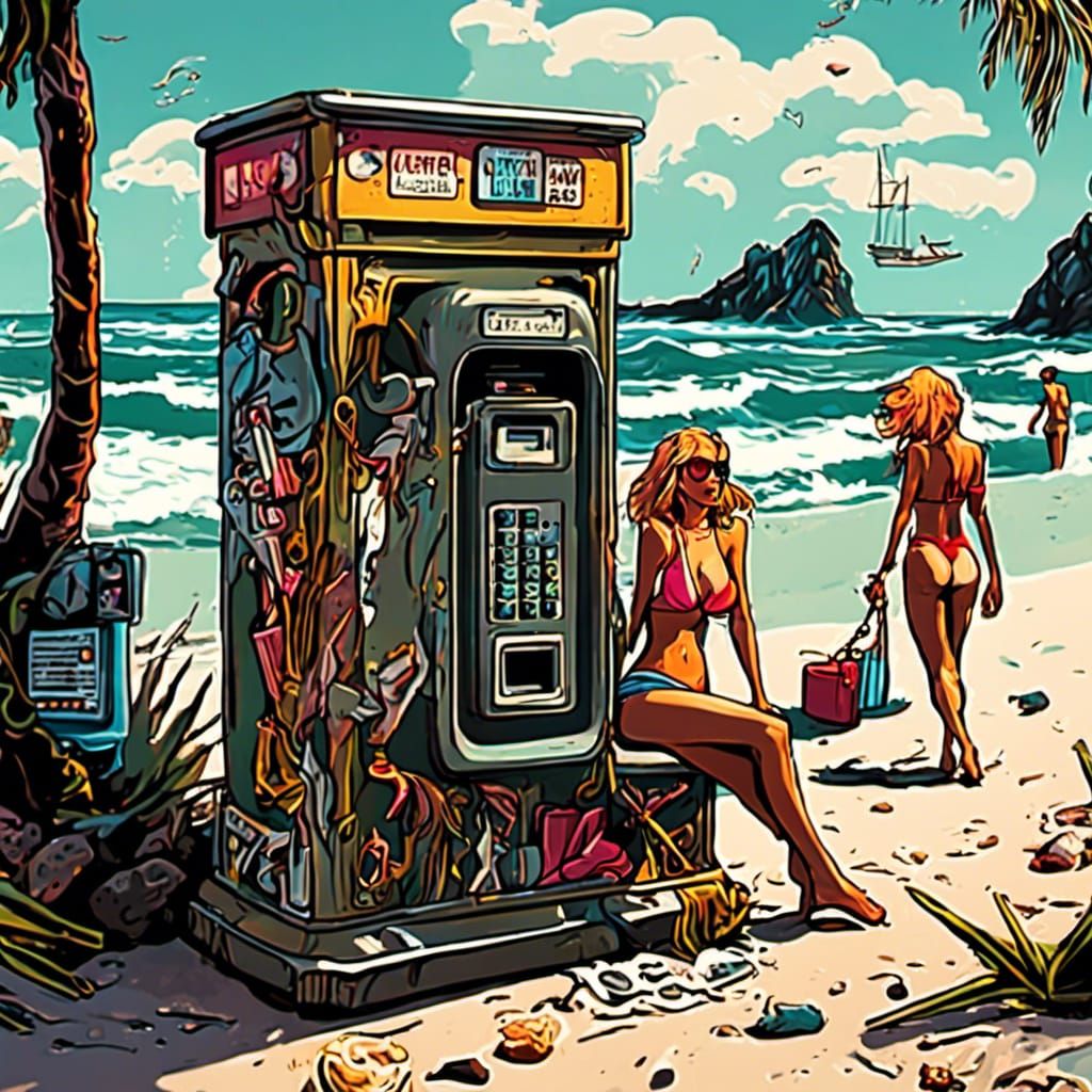 Beach Payphone: Detailed Matte Painting in 8K