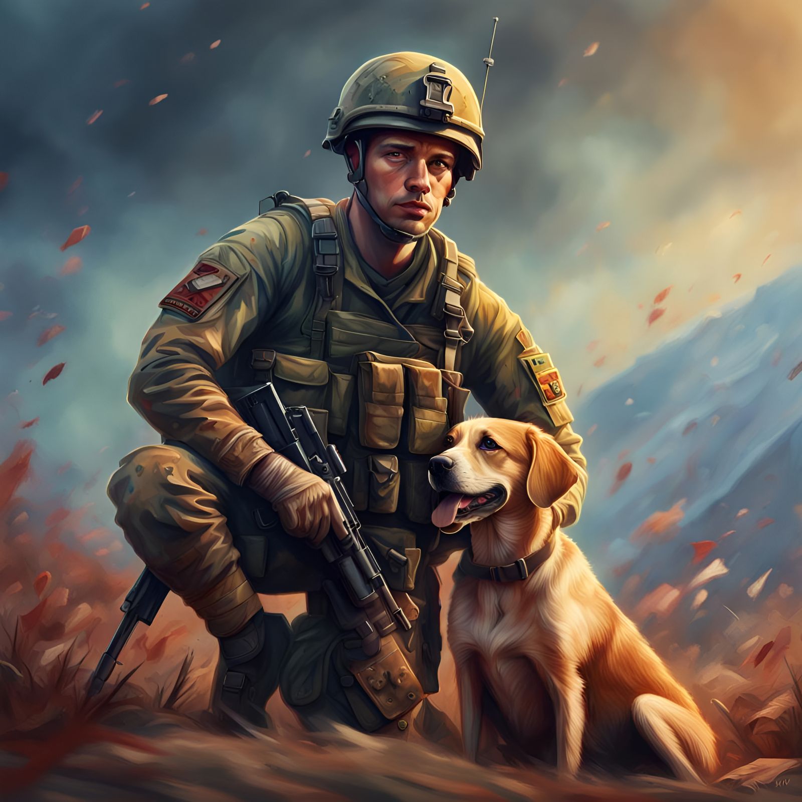 Wounded Soldier and Dog: Ultra-Realistic 4K Art