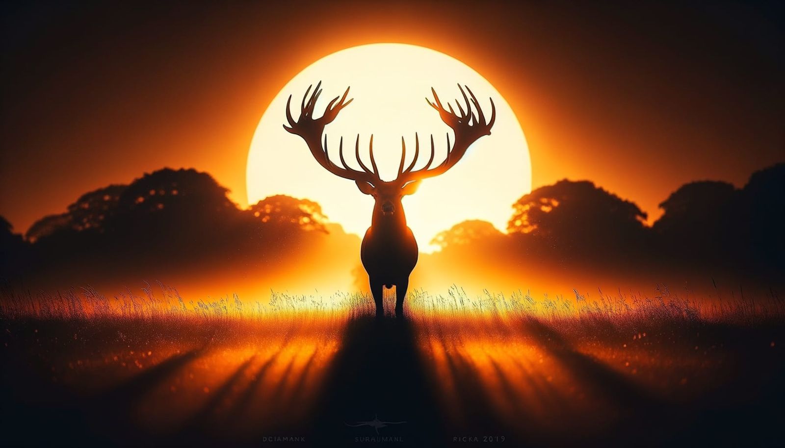 Majestic Deer Silhouette Against Sunset Sky
