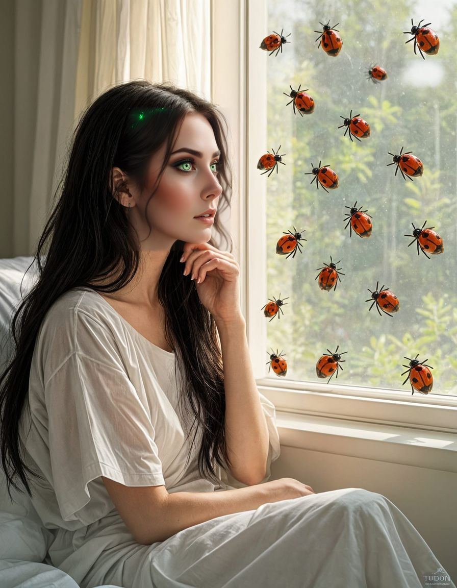 Woman Gazes at Ladybugs in Hospital Room