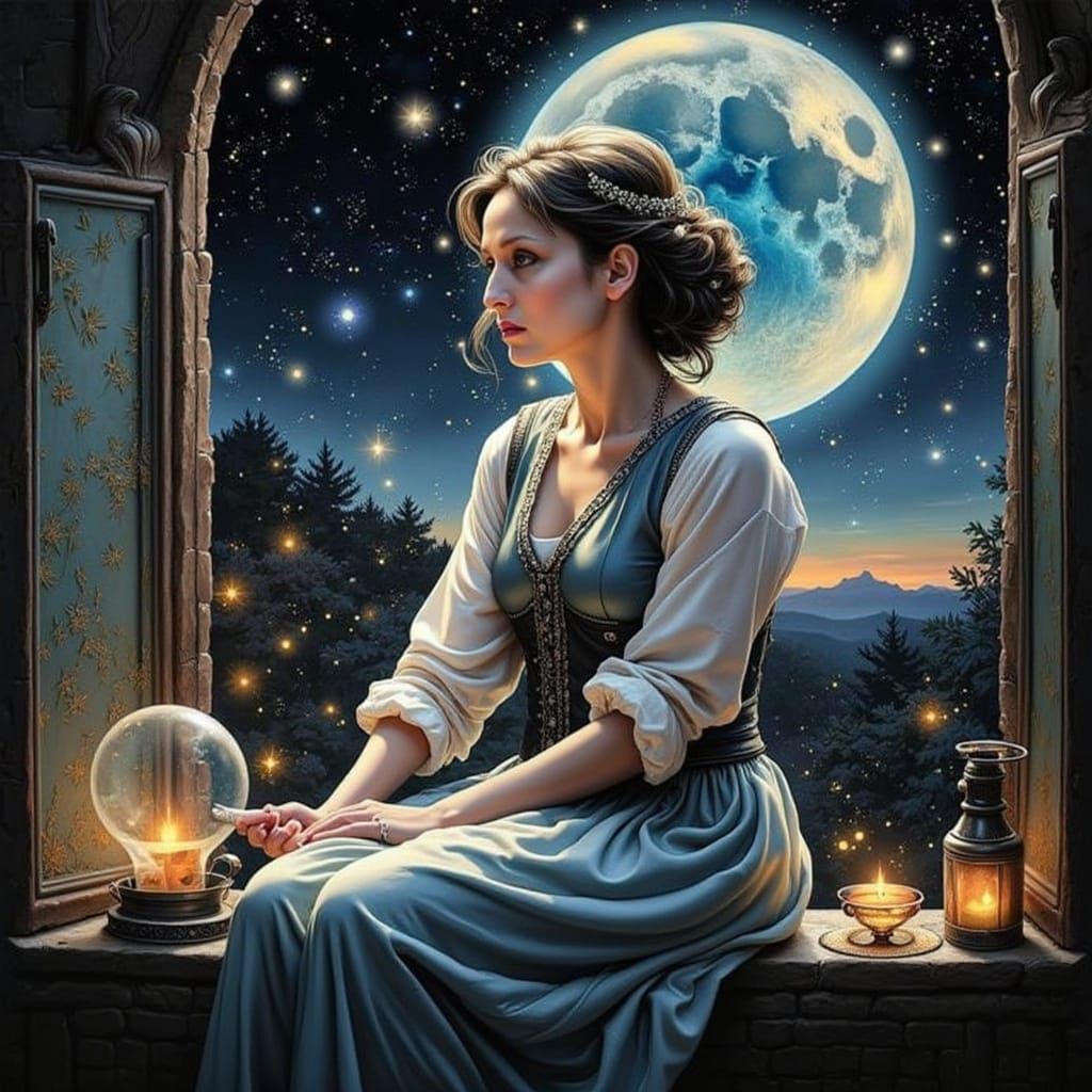 Steampunk Maiden Under the Glowing Moon