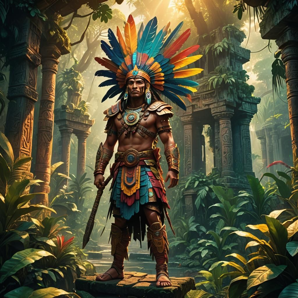 Aztec Warrior in Mystical Jungle Concept Art