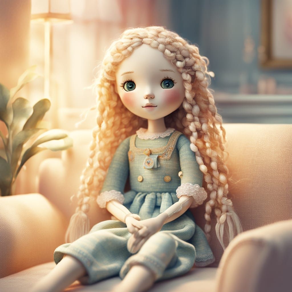 Lovely Rag Doll in Watercolor Style