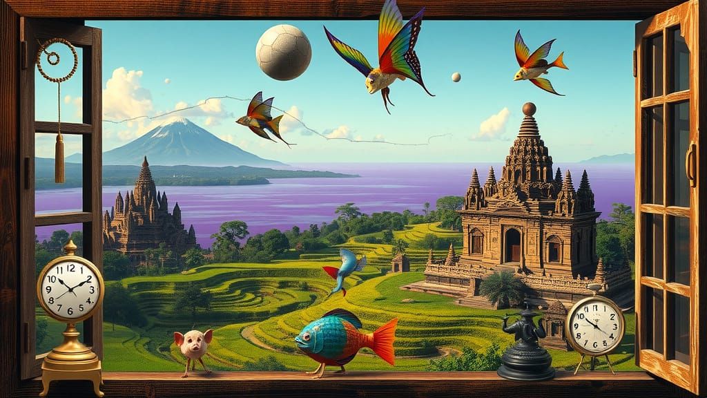 Surrealist Indonesian Dreamscape through a Distorted Window