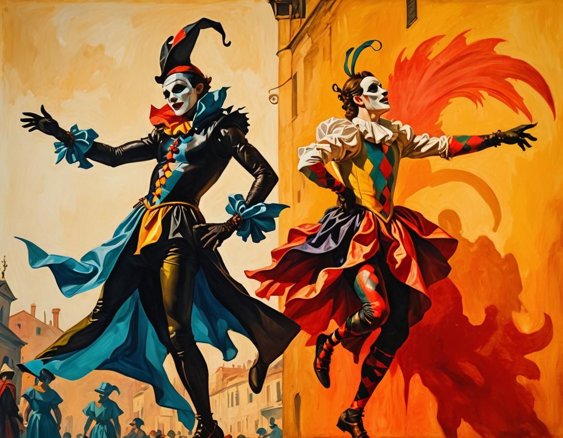 Dramatic Carnival Scene in Tenebrism Style