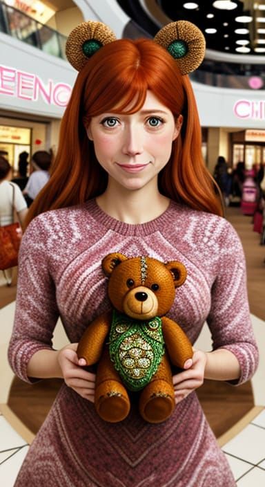 Fantastical Teddy Bear in Whimsical Mall Scene