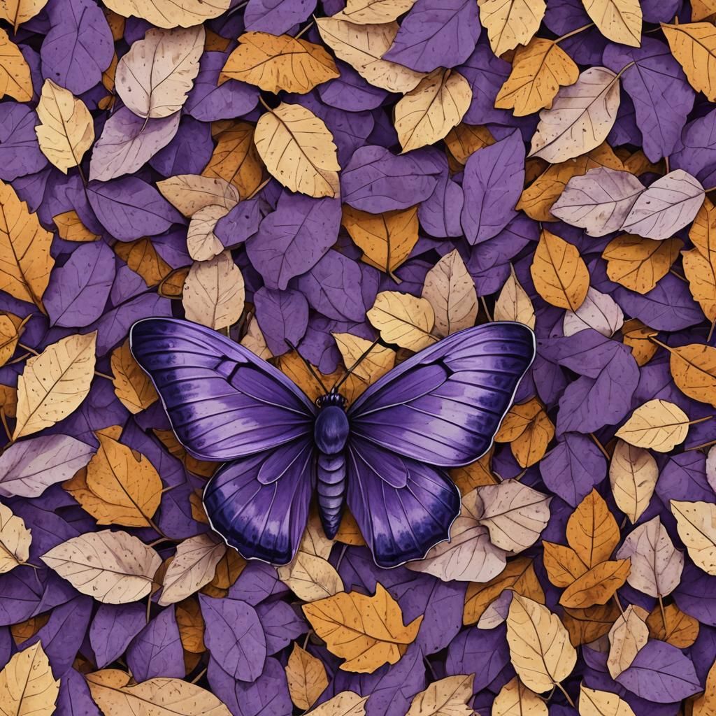 Violet Beauty Moth Camouflaged in Abstract Art