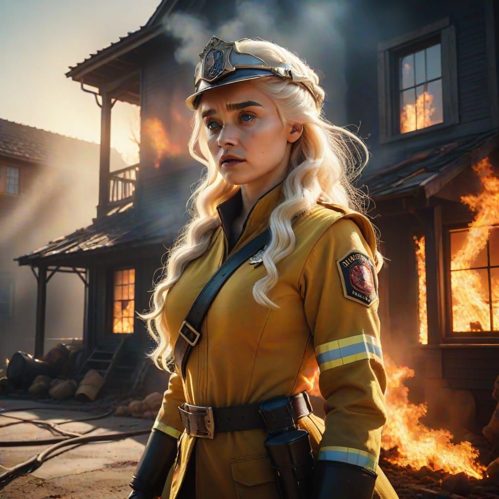 Determined Blonde Firefighter Saves the Day