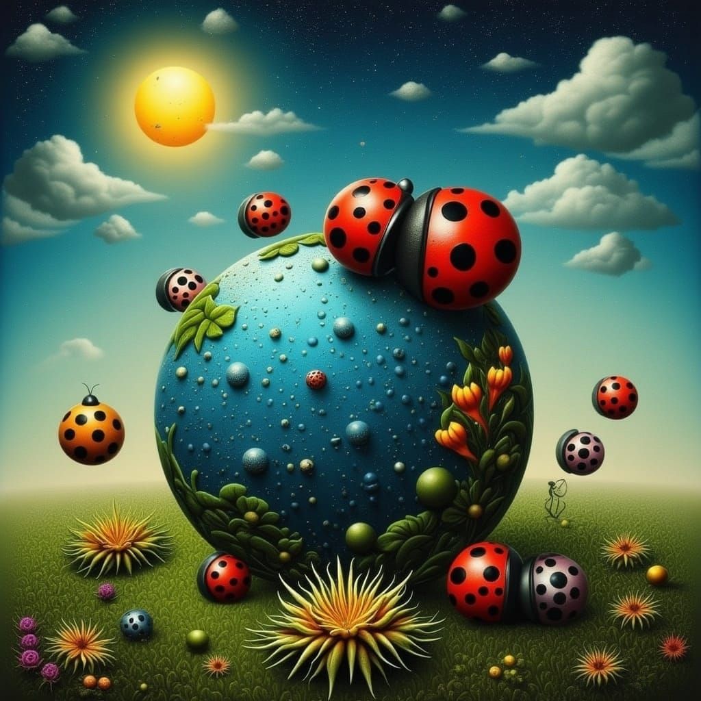Planet of Ladybugs in Surreal Style