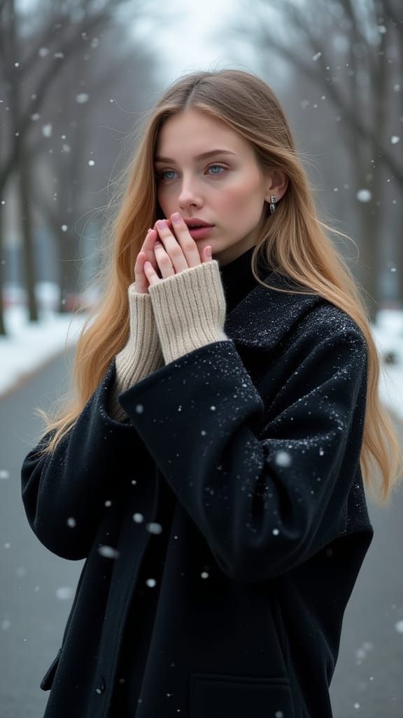 Hyper-Realistic Winter Portrait in Moody Urban Landscape