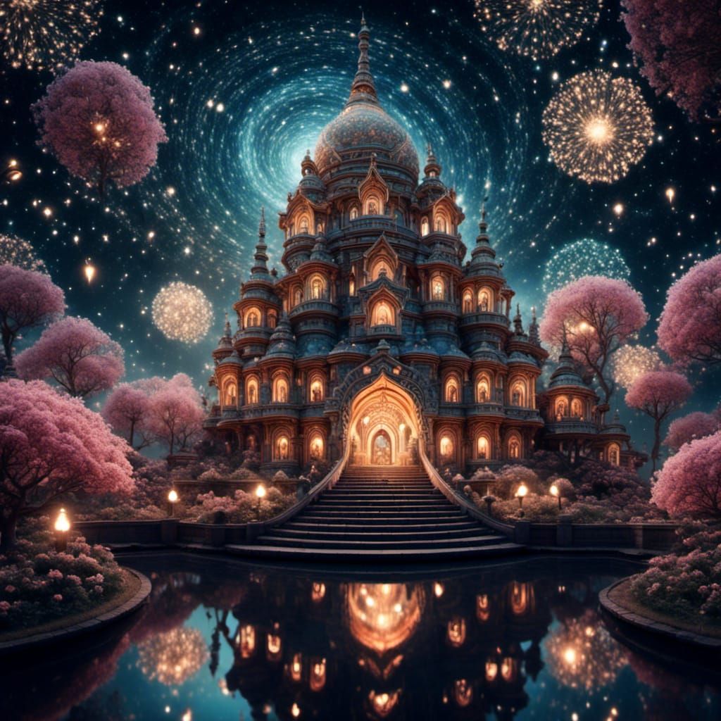 Fantasy Indian Temple in Spring Wonderland