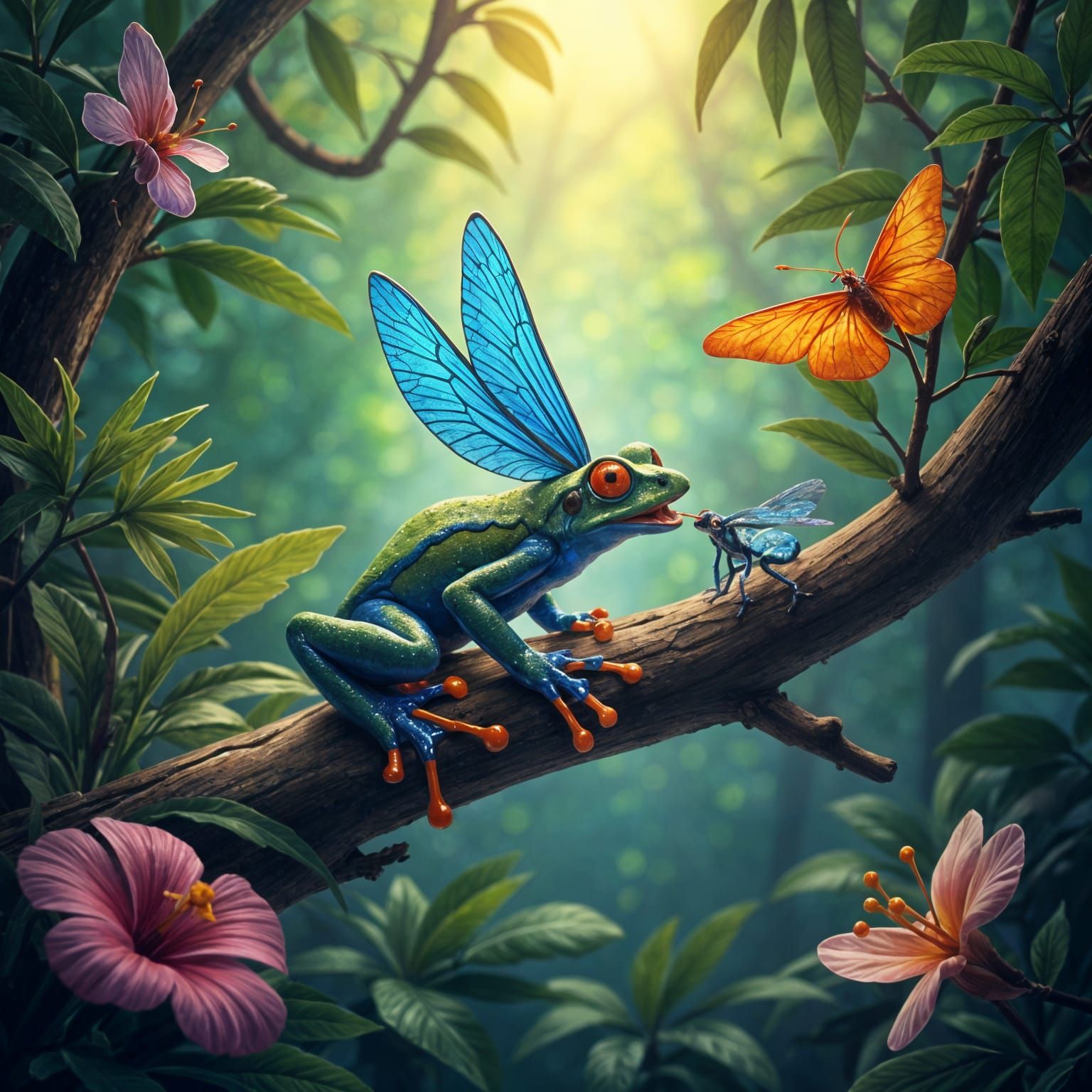 Poison Dart Frog's Rainforest Feast: A Cosmic Illustration