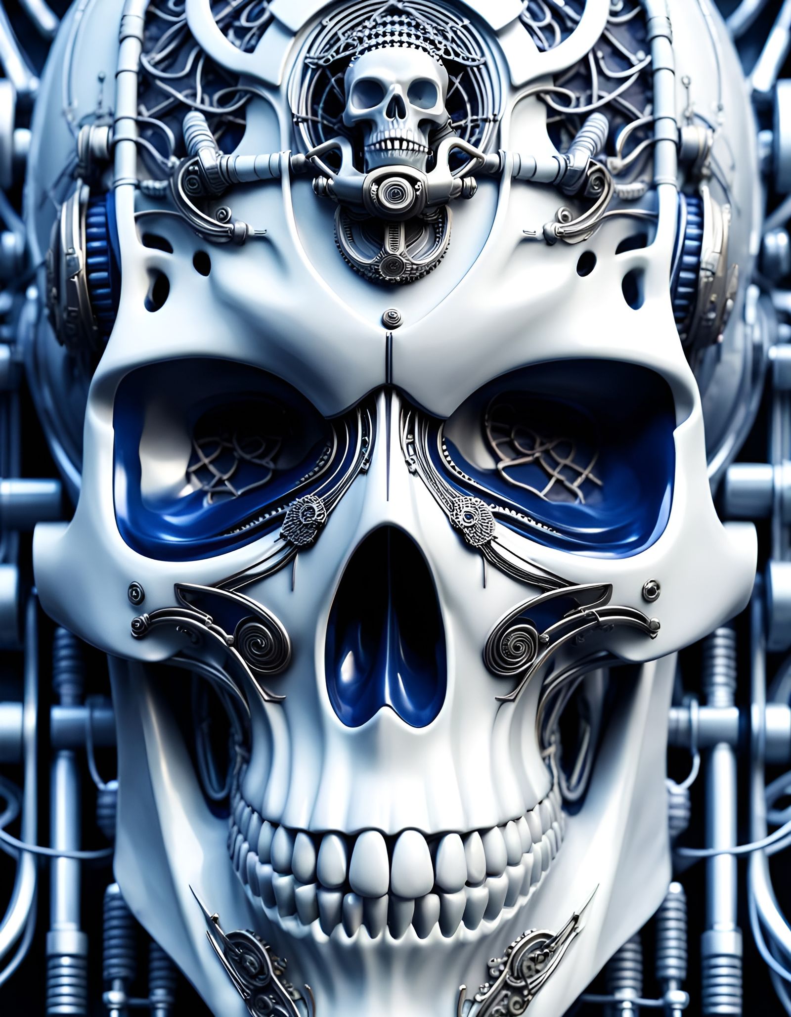 Cyberpunk Android Skull with Robotic Details