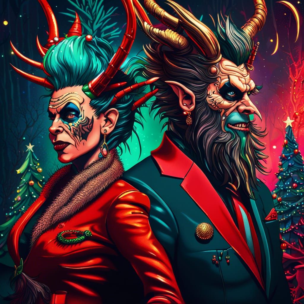 Glam Krampus Couple in Punk Rock Style