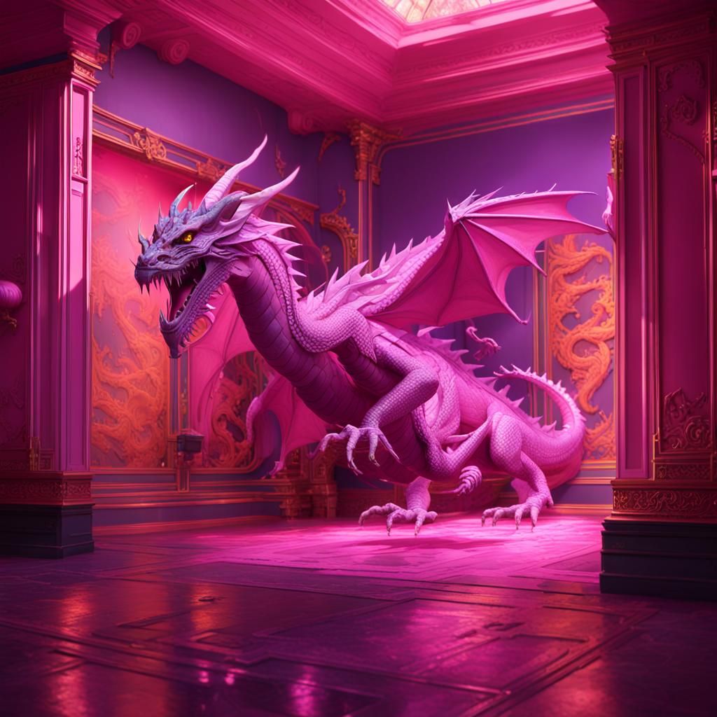 Pink Dragon in Pink Room: Dark Fantasy Concept Art