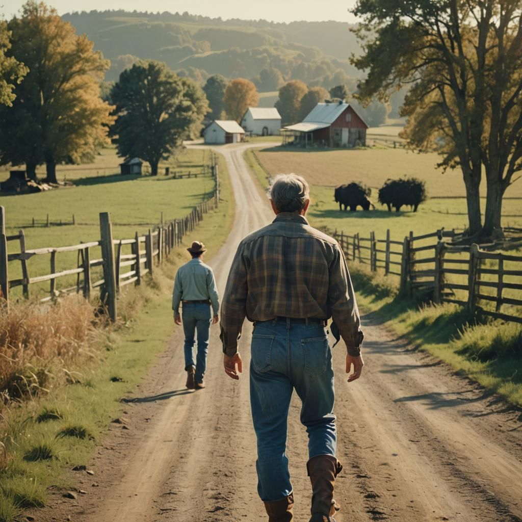 Rural Dairy Farm Film Still with Warm Sunlight