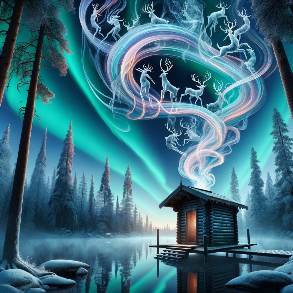 Surreal Finnish Dreamscape with Northern Lights and Liquid-M...