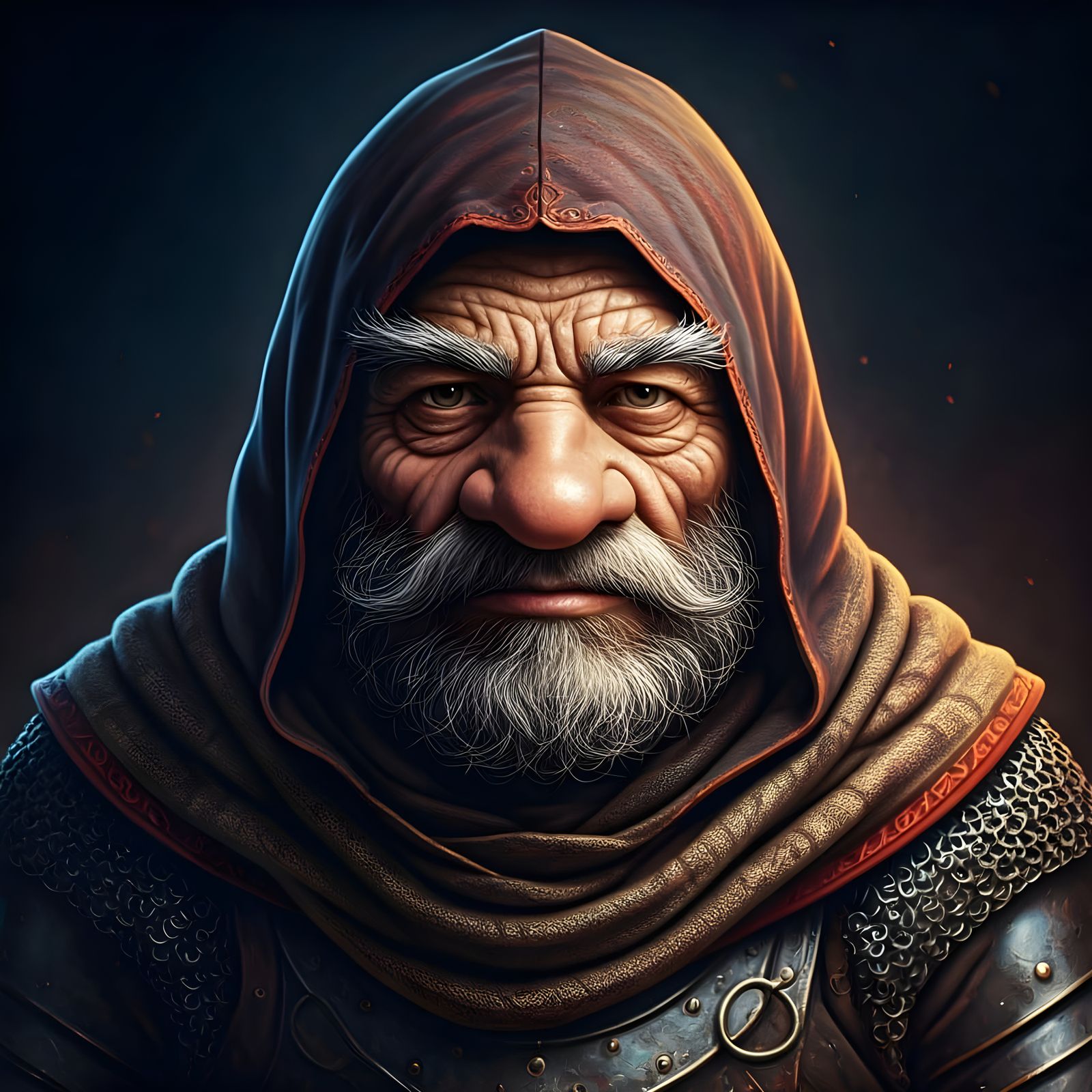 Gnome Knight Portrait in Earthy, Intricately Patterned Armor