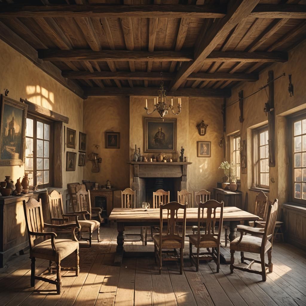 Medieval House Sitting Room with Mismatched Chairs