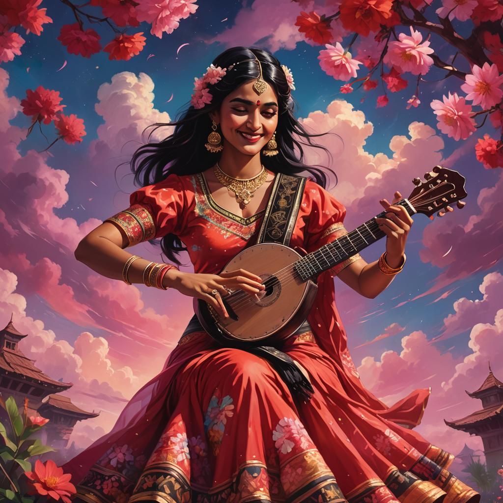 Indian Dancer in Synthwave Neon Retro Style