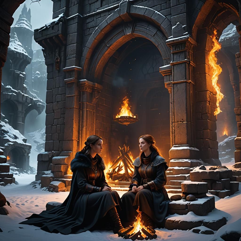 Fantasy Girl at Snowy Dungeon Entrance