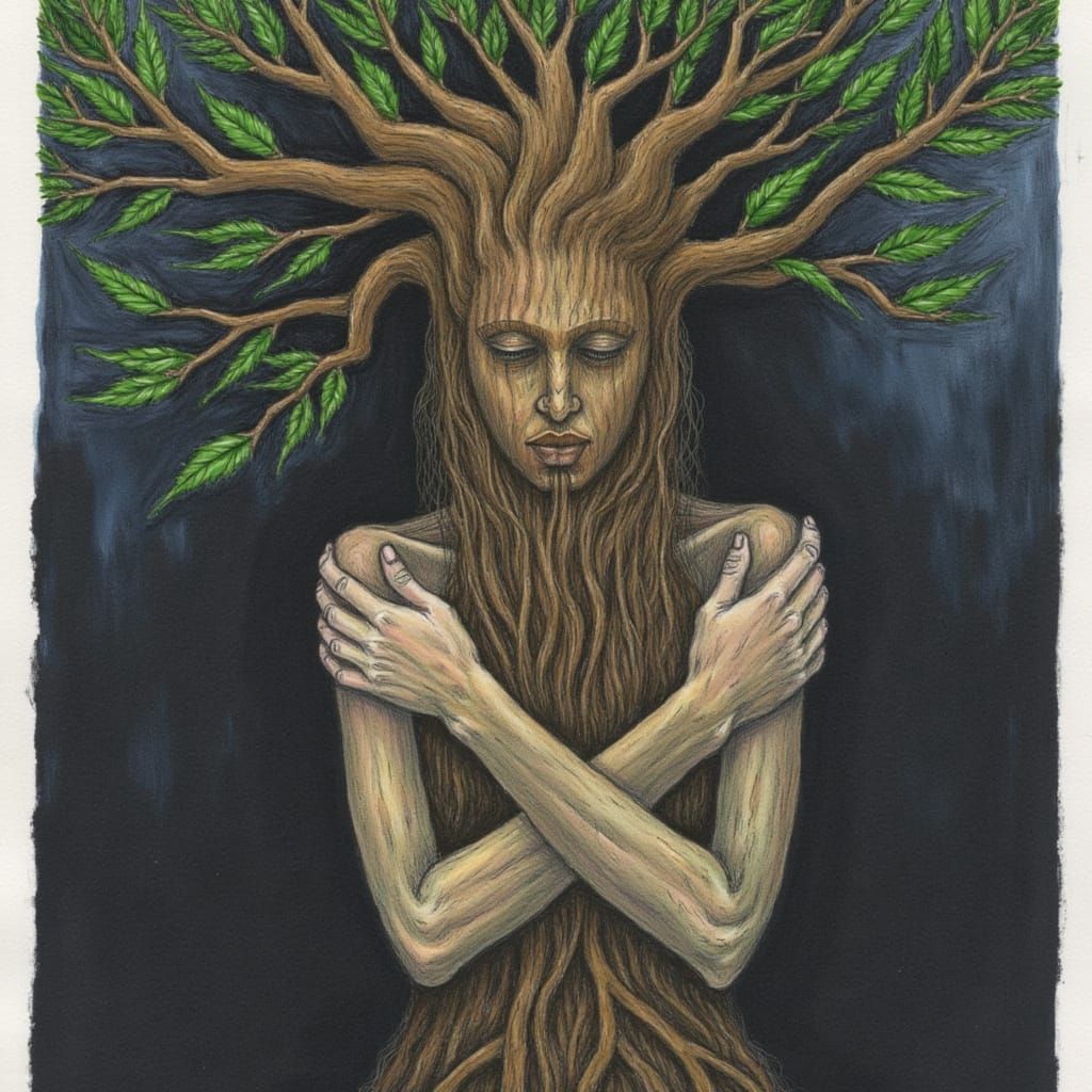 Woman Transforms Into Tree Due to Heartache, Dark Fantasy Ar...