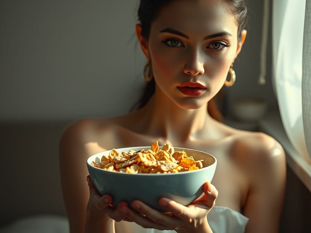 Alien Fashion Model With Luxury Breakfast