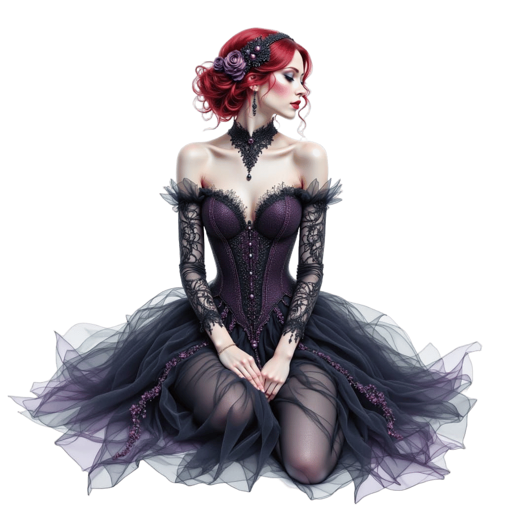 Melancholic Woman in Gothic Lace Dress
