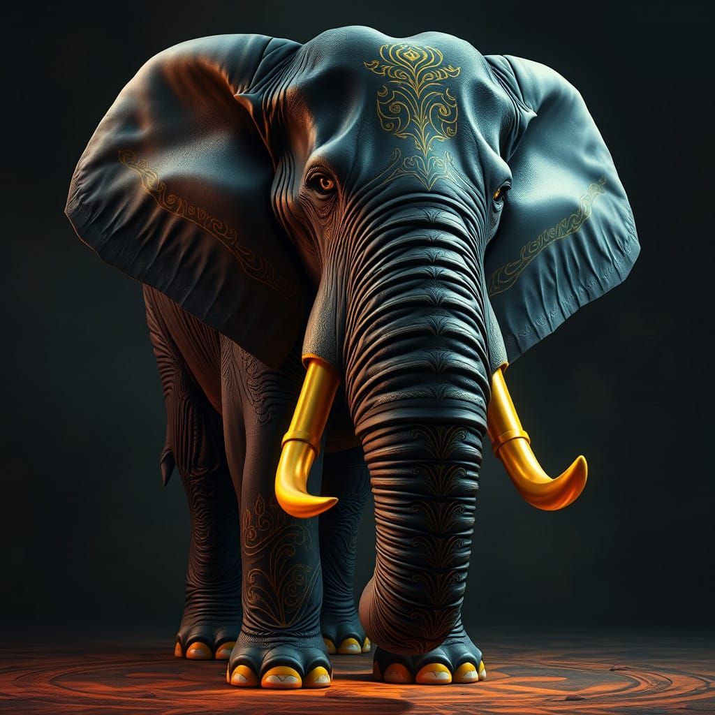 Majestic Black Elephant with Iridescent Gold Eyes