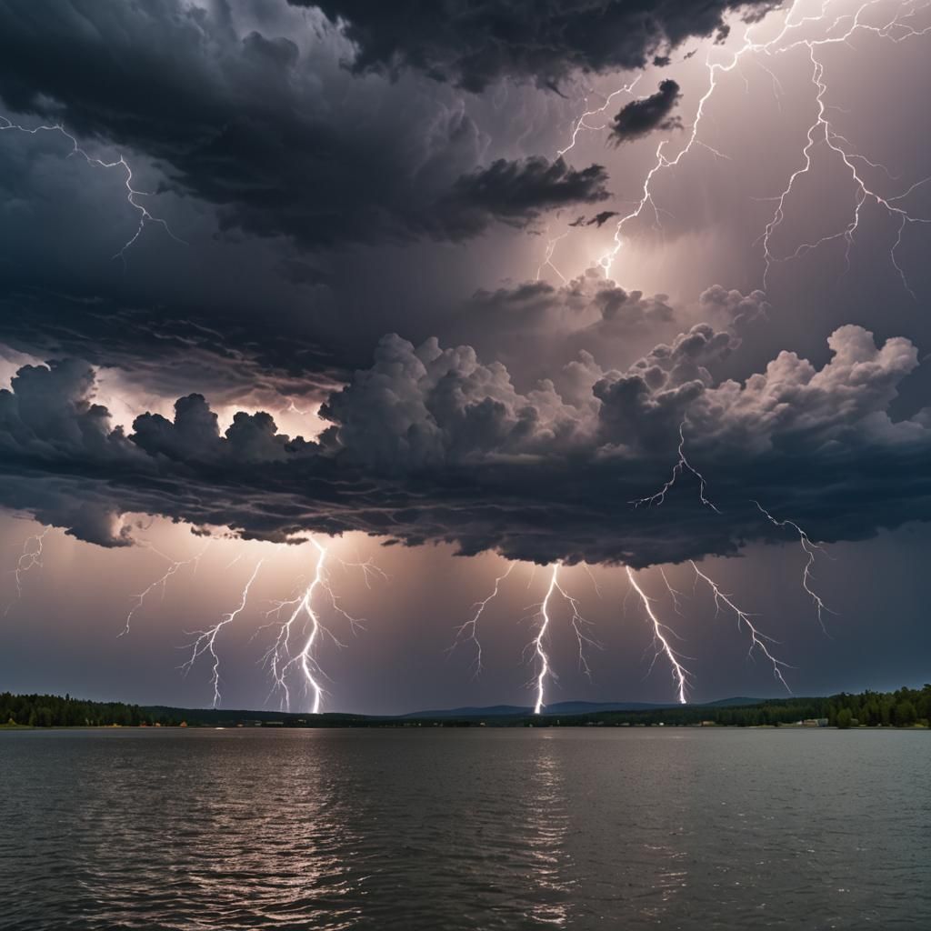 Dramatic Thunderstorm over Lake: High-Resolution Photography