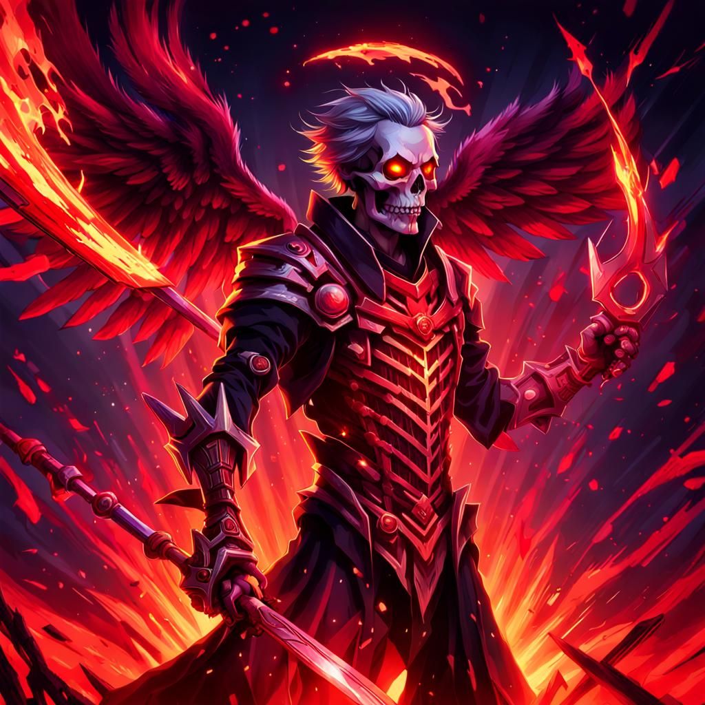 Skeleton Warrior with Rune Armor and Flame Wings
